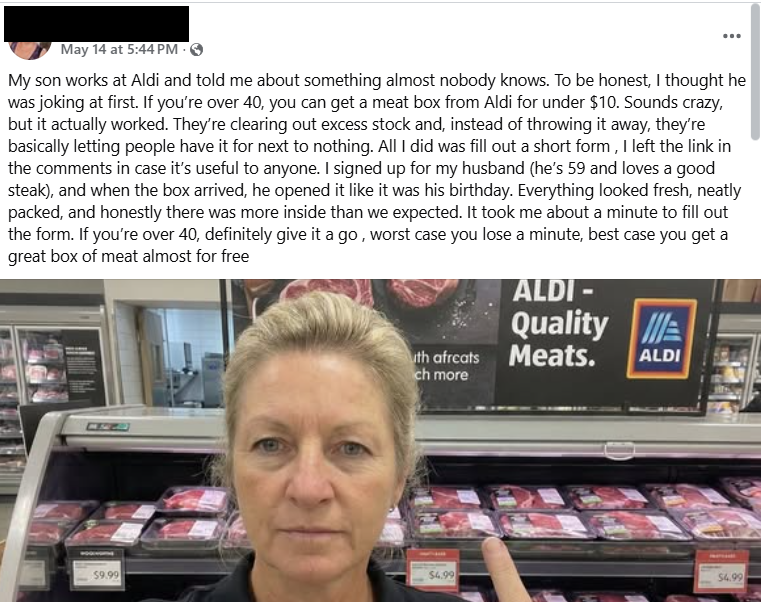 Facebook scam promises cheap Aldi meat boxes, steals payment info instead
